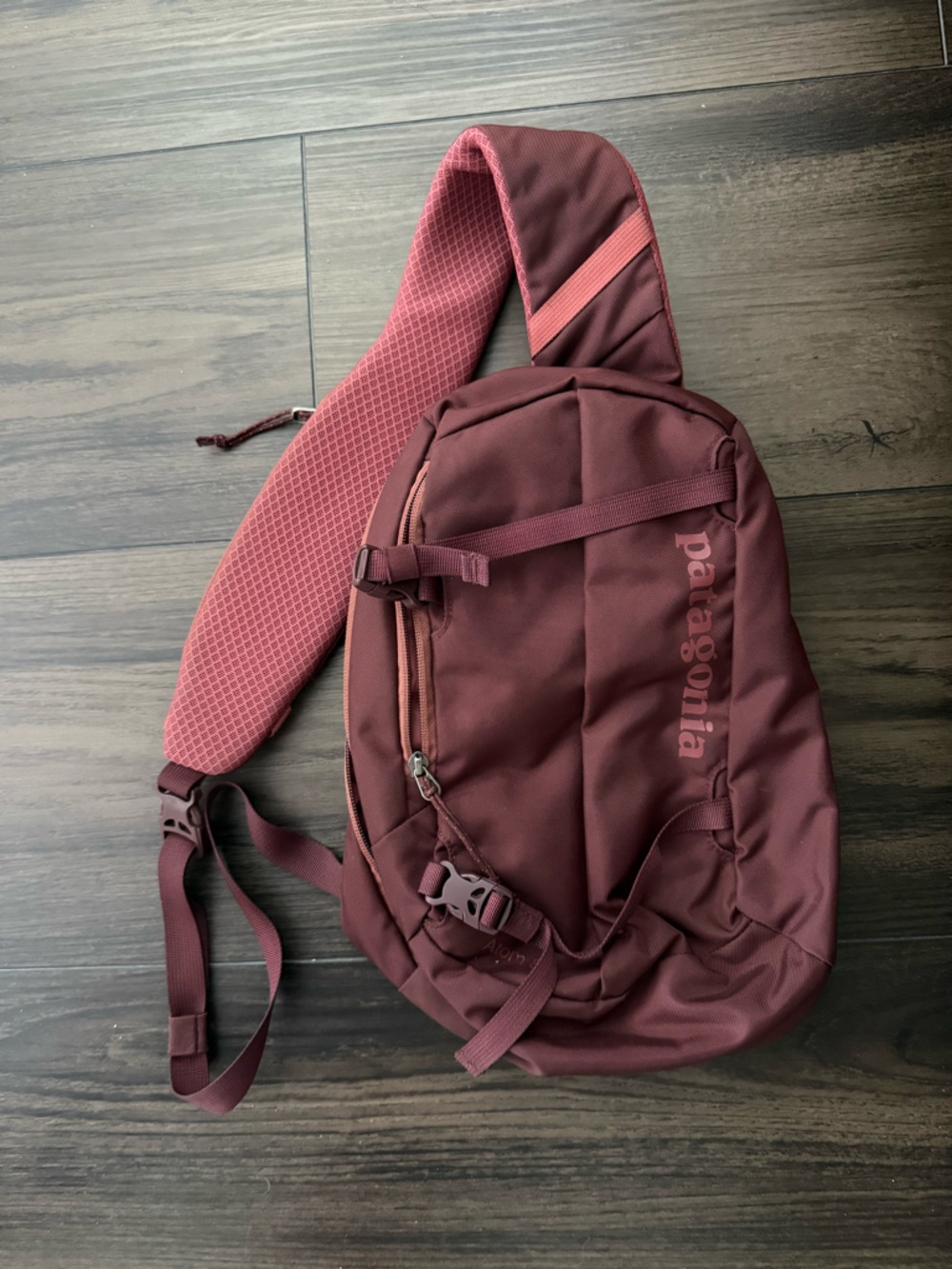 Patagonia Maroon Sling Pack with Pink Strap Accents
